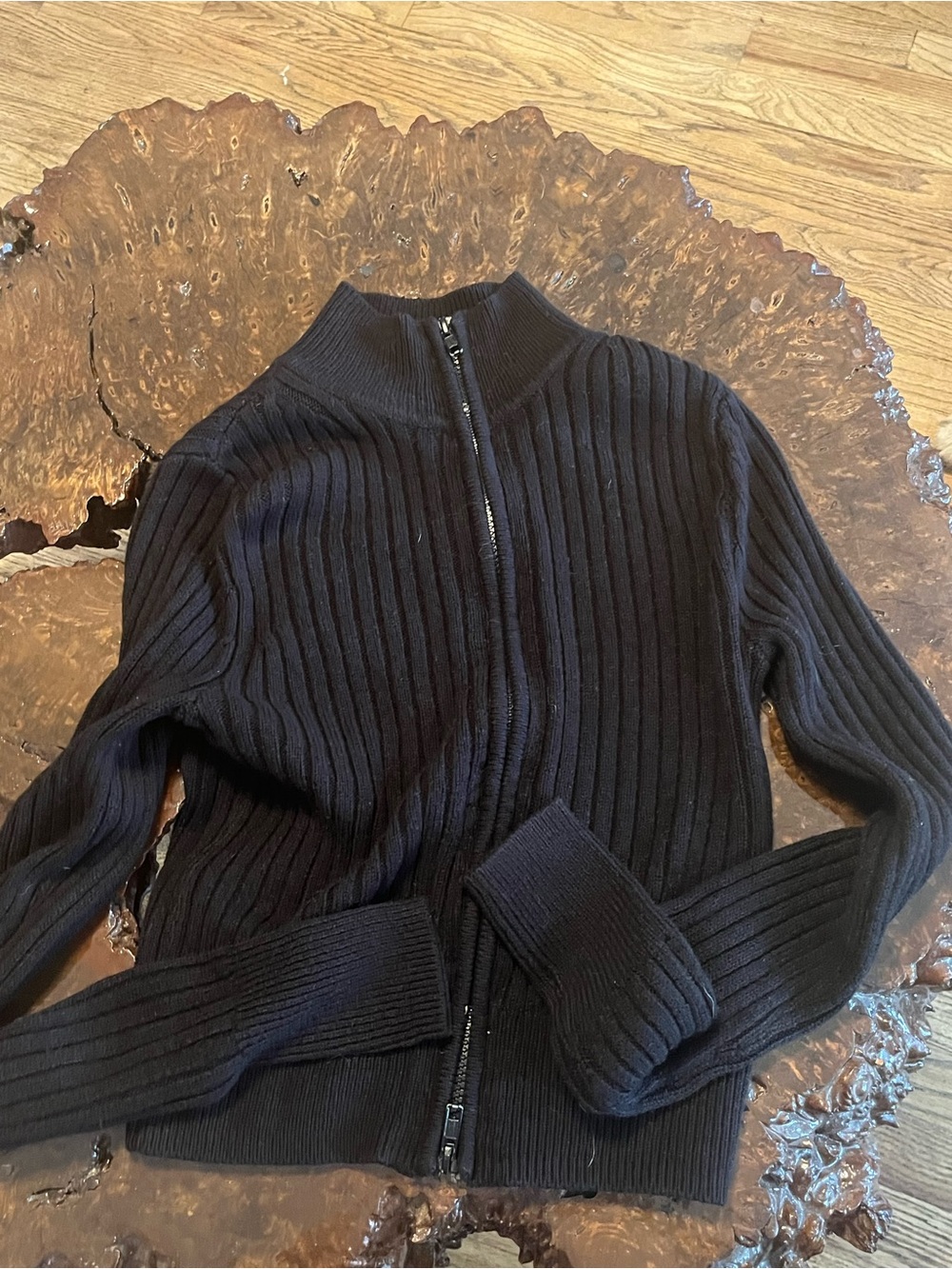H&M Black Ribbed Zip Cardigan Jacket